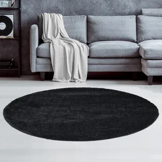my home Hochflor-Teppich »Malin« rund 43 mm Höhe Uni-Farben, leicht glänzend, besonders flauschig durch Mikrofaser, schwarz