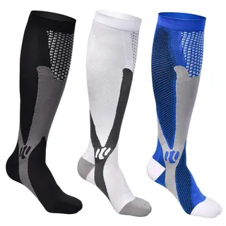 Funkprofi 3 Paar Sport Kompressionsstrümpfe für Damen Herren Stützstrümpfe Bunte Kompressionssocken für Jogging, Sport, Laufen, Flugzeug, Wandern, Reise, Radfahren(S/M)