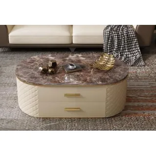 Design Couchtisch Marmor Stein Imitation Wohn Kaffee Sofa Tisch Beistell Tisch - Beige