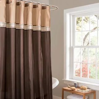 Lush Decor Terra Farbblock Duschvorhang Stoff gestreift neutral Badezimmer Dekor, Polyester, Braun und Beige, 72" W x 72" L (Pack of 1)