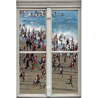 queence Wandsticker »Menschen am Strand«, Wandsticker, Wandbild, selbstklebend, 3D, Fenster, bunt