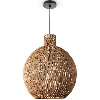 Paco Home Pendelleuchte »ULLA« E27 Lampe Papier Pendellampe Rustikal Korb LED Boho Rattan Optik E27, braun
