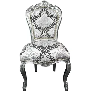 Casa Padrino Barock Esszimmer Stuhl Silber Schwarz Muster / Silber  ohne Armlehnen - Antik Möbel - Silber, Schwarz