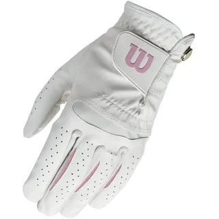 Wilson Feel Plus Damen-Handschuh, Zuverlässiger Grip, Hervorragendes Feuchtigkeitsmanagement, Verbesserte Flexibilität, Linkshänder, Weiß, Größe L
