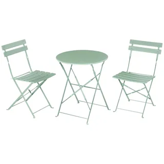 eSituro Balkonmöbel 3-teilig, Bistrotisch mit 2 Stühlen, Klappbar, Grün | Gartenstuhl trägt 160 kg, Gartenmöbel, Terrassenmöbel Set, Sitzgruppe Outdoor Garten Balkon, Metall