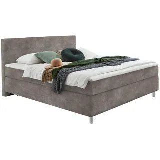 Hom`in Boxspringbett , Hellgrau , Kunststoff , H2 , Höhe ca. 18 cm , 100x200 cm , Stoffauswahl, Topper durchgehend, in verschiedenen Größen erhältlich, Matratze in verschiedenen Härtegraden erhältlich, Topperauswahl, Kopfteilauswahl , Schlafzimmer, Betten, Einzelbetten