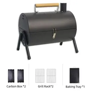 Tragbarer Holzkohlegrill - Klappbarer Mini BBQ Grill - Tischgrill für Camping - Terrasse und Garten - Outdoor Kochen und Grillen - Schwarz - Schwarz