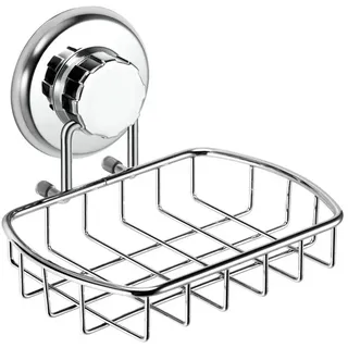 HASKO accessories Super Leistungsstark Vakuum Saugnapf Seifenschale – Starke Edelstahl Schwamm Halter für Badezimmer & Küche (Chrom)