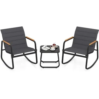 FANTASK 3tlg. Gartenmöbel Set, Balkonset inkl. 2 Schaukelstühlen mit Armlehnen aus WPC & Tisch, Terrassenmöbel Set, Outdoor Sitzgruppe für Balkon, Garten, Terrasse