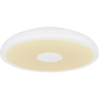 Globo Lighting Deckenleuchte Kunststoff weiß, Kunststoff opal, dimmbar, mehrere Stufen über Wandschalter, Farbwechsler, Farben fixierbar, RGB Farbwechsler, RGB Farben fixierbar, Bluetooth, Memoryfunktion, Nachtlicht, Fernbedienung, Lautsprecher 3W, Batterie inkludiert 1x AAA 1.5V, IP44, ø: 280mm, H: 55mm, inkl. LED 18W 230V, 150-1900lm Source, 80-1100lm Output, CCT 3000-6500K, inkl. RGB LED 3W 230V - Weiß