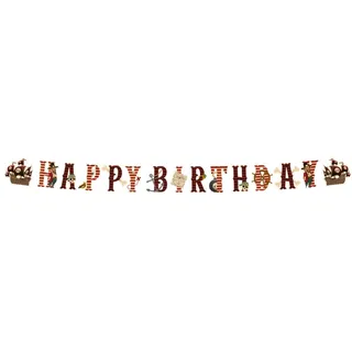 PD-Party: Happy Birthday Girlande - Happy Birthday Banner im Piraten Desgin für Jungen & Mädchen - Geburtstagsgirlande für Kinder jeden Alters - Bunte Geburtstagsgirlande - 300x17 cm