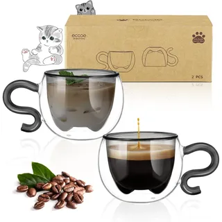 Espressotassen Set Glas Doppelwandig 130ml Schwarz 2er Set
