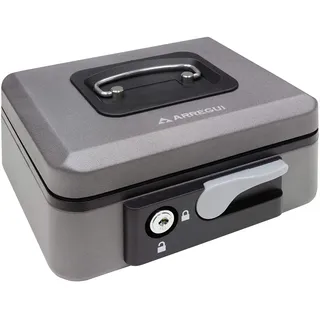 ARREGUI Popup C9726 Geldkassette aus Stahl | Geldbox | 20 cm breit | Abschließbare Kasse mit Geldeinsatz | Kleine Geldkassette mit Schlüssel und Münzeinsatz / Geldeinsatz | Geldkasse | grau