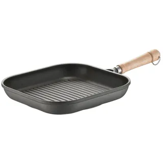 Berndes Grillpfanne Bonanza Induktion 28 cm, eckige Pfanne mit 3-lagiger Antihaftversiegelung und Holzstiel, allherdtauglich robuster Aluguss, antihaft beschichtet, Schwarz