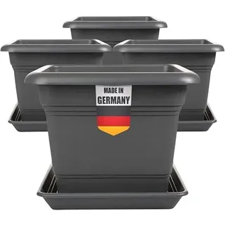 LIVINJA Pflanzkübel Groß Außen 4er Set - 40x40cm Robuste, Eckige Blumentöpfe, Frostsicher & mit Untersetzer, Anthrazit für Garten & Terrasse