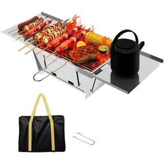 Faltbarer Holzkohlegrill Tragbarer BBQ Campinggrill - 1 Sekunde Aufklappen Edelstahl Picknickgrill Kleiner Grill mit Tasche für Camping Outdoor Grillparty Reisen (65 x 25 x 14 cm)