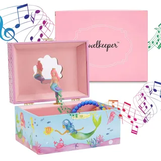 Jewelkeeper Schmuckkästchen Mädchen - Spieluhr Mädchen mit Meerjungfrau - 14.9 x 10.8 x 8.6 cm Schmuckaufbewahrung für Ketten Ringe Armbänder - Spieluhr mit Melodie Über den Wellen