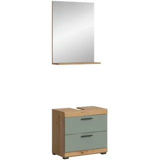 Badkombination 2tlg. Scout Bad in Artisan Eiche Nachbildung und Salbei Nachbildung B/H/T: 60x191x34 cm , Eiche Artisan , Holz , Recyclingholz , 60x191x37 cm , Badezimmer, Badmöbelsets & Badmöbelserien, Badmöbel-Sets
