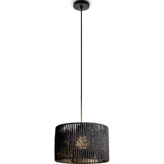 Paco Home Pendelleuchte Esstisch Papier Boho Hängelampe Esszimmer Lampe E27 Rattan Optik Lampenschirm schwarz