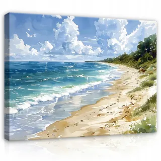 Wallarena Leinwand Bilder Strand Meer 100x70 , Multicolor , Holzwerkstoff , Recyclingholz , Abstrakt , Rechteckig , 100x70 cm , FSC 100% , 3D-Effekt , Bilder & Rahmen, Bilder, Leinwandbilder