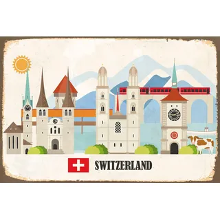 queence Metallbild »Mirinda« Berge & Alpenbilder   Kuh   Kuhbilder   Schriftzug   Schweiz 1 Stk. tlg. Stahlschild, Blechschild, St. Moritz, Schweiz, bunt