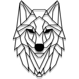 Wanddeko Metall | Wandbild | Metallbild | Geometrische Wandkunst | 40 x 58 cm, Farbe: Wolf 3D Schwarz