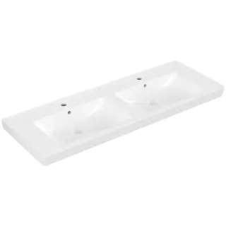 Villeroy & Boch Subway 2.0 Schrank-Doppelwaschtisch, mit Überlauf, 2 Hahnlöcher, 1300x470mm, 7175D001, Farbe: Weiß