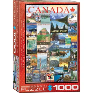 1000 Teile Puzzle - Puzzle - Vintage Werbeposter Kanada + Puzzle Alu Rahmen für 1000er