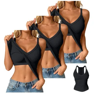 3 Stück Top Mit Integriertem BH Tank Top Rückenfrei Push Up Unterhemd Tanktops Frauen Sport Ohne Bügel Große Größen BH Mit Cups Spaghetti Top Basic Cami Oberteil Sommer Tops Für Damen