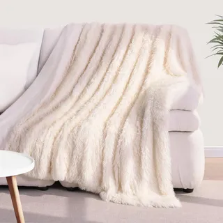 KANKAEU Flauschige Kuscheldecke, Wendbare Flauschige Decke für Komfort, Kuscheldecke Weiß 130×160 cm, Pflegeleicht, Ideal als Winterdecke oder Geschenk, Fleecedecke, Sofadecke und Tagesdecke