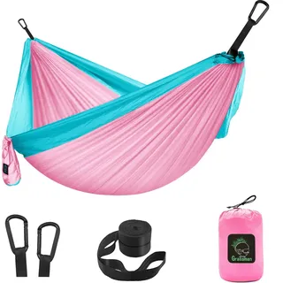 Grassman Kleine Kinder-Hängematte für Camping, tragbare Hängematte für Kinder, Mädchen, Jungen, ultraleichter Rucksack, Mini-Hängematten mit Riemen, Rosa und Blau