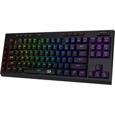 Redragon K596 Verdrahtete RGB Mechanische Gaming-Tastatur, 87 Tasten TKL Kompakte Tastatur mit 10 Onboard-Makrotasten und Handballenauflage, Brauner Schalter