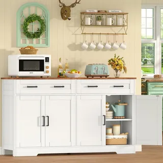 Sideboard mit Arbeitsplatte 140x40x80 cm Weiß Landhausstil 2 Schubladen Verstellbare Regale