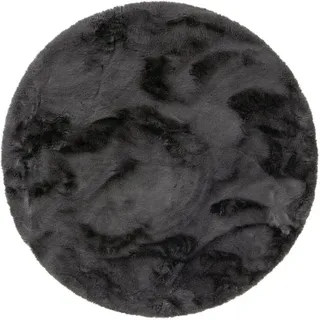 benuta nest Kunstfell-Teppich, Anthrazit, Textil, Beton Optik, rund 180x180 cm Gots, wasserabweisend, Teppiche ø Böden, Teppiche
