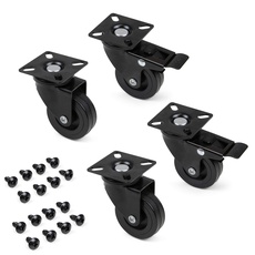 Emuca - Set aus 4 Lenkrollen für Möbel Ø50mm mit Anschraubplatte und Kugellager, schwenkrollen gummi aus schwarze Farbe.