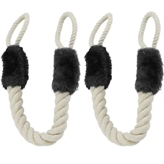 Relaxdays Türkordel Klemmschutz, 2er Set, für Türklinken, Baby & Tier Türsicherung, Stoff Türseil, 60 cm, beige/schwarz