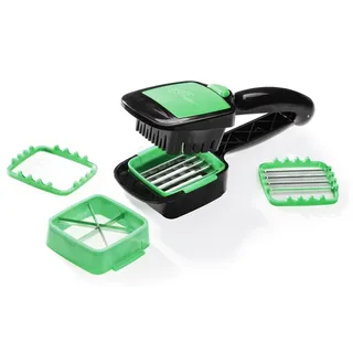 Genius Nicer Dicer Quick - Gemüseschneider, Schneidegerät, 5-tlg. Set, Würfelschneider, Scheibenschneider, Handschneidegerät, Grün