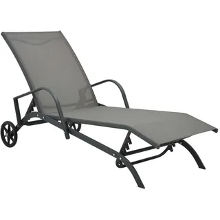 vidaXL Sonnenliege Stahl Und Textilene , Grau , Metall , Rechteckig , 58x32x200 cm , Gartenmöbel, Gartenliegen