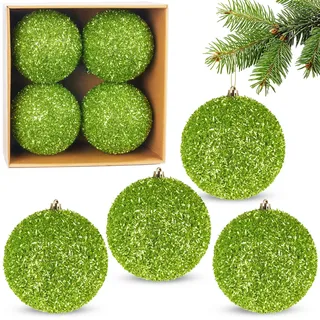 BRUBAKER Glitzer Weihnachtskugeln - 4er Set große Glitter Baumkugeln - 10 cm Christbaumkugeln Bruchsicher aus Kunststoff - Christbaumschmuck für Weihnachtsdeko - Weihnachtsbaumkugeln - Grün
