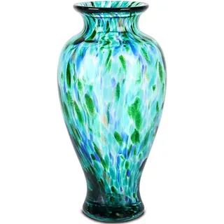 30 cm hohe türkise Glasvase, schöne mundgeblasene Glasvase, moderne Kunst, Heimdekoration, breite Öffnung, bunte Vasen für Kaminsims, Esstisch, Tafelaufsatz, Eingangsbereich, Wohnzimmer