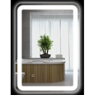 Bad Spiegel LED, 50 x 70 cm, IP44, mit 3 Lichtfarben, Touch-Schalter, automatisch Anti-Beschlag, Memory-Funktion, Hartglas, Silber