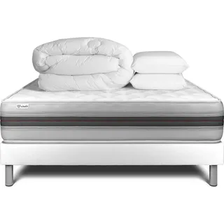 Komplettpaket Bett - Matratze 180x200 cm + Boxspringbett mit Lattenrost (im Set) + 2 Kopfkissen + Bettdecke - Vitalmemo Back - Weiß