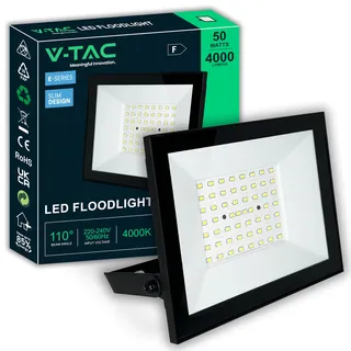 V-TAC LED Strahler Außen 50 Watt – [E-Series - Hochleistung, Niedriger Verbrauch] – Super Slip Design - 4000 Lumen – IP65 – Flutlicht für Haus, Garage & Lager – Außenlampe - Neutralweiß 4000K