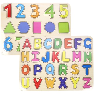 PLANÈTE BOIS 052464PA Pack mit 12 Alphabet-und Zahlenpuzzles-FSC-Bildungsspiel-Erste Überlegungen-052464PA-26 Teile-Mehrfarbig-Holz-Kinderspiel-30 cm x 22 cm-Ab 2 Jahren