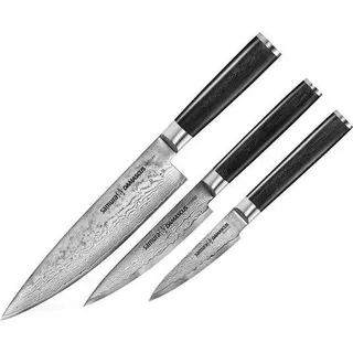 Samura DAMASTMESSER Set 3-tlg.: 67 Lagen. VG -10 Stahlkern Geschenkidee - Silber, Schwarz