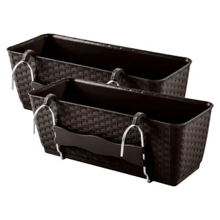2X Balkonkasten mit Halterungen – 492 x 172 x 174 mm - Blumentopf mit Wasserspeicher in Rattan-Optik Pflanztopf Pflanzkästen, Umbra