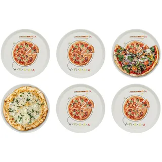 KHG 6er-Set Pizzateller, extra groß mit 30 cm Durchmesser in Formel Print | perfekt für Gastro und Zuhause, hochwertiges Porzellan, spülmaschinengeeignet & perfekt Stapelbar, vielseitig einsetzbar
