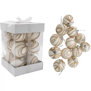 SHATCHI 12 x Christbaumkugeln zum Aufhängen, weicher Schaumstoff, glitzernd, verziert, bruchsicher, Christbaumschmuck, Tischdekoration, weiß, 4 cm