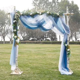 PONY DANCE Querbehang Freihanddeko für Hochzeitsbogen & Traubogen Deko Gardine mit Farbverlauf Himmelbett Vorhänge Weißer Tüllstoff Transparent, 1 Stück H 548 x B 152 cm, Weiß+Dunkelblau