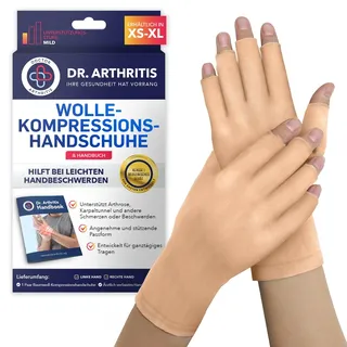Dr. Arthritis Von Ärzten Entworfen Damen Arthrose Handschuhe für Neurodermitis, Bequeme Fingerlose Kompressionshandschuhe, Mischung aus Baumwolle, Nylon und Elasthan, 1 Paar, Beige, L